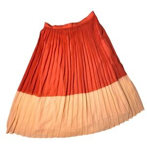 Abercrombie&Fitch Pleated Midi Skirt XS Coral Peach Colorblock Chiffon High Rise